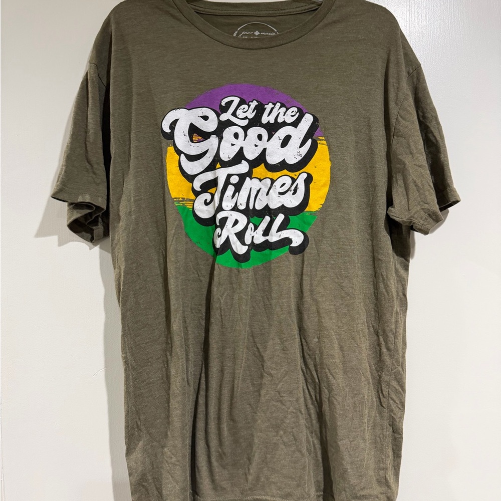 Olive Graphic Tee - Let the Good Times Roll